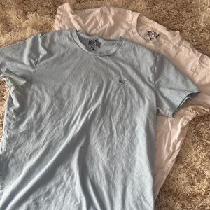 Hollister Men's Light Blue and White Short Sleeve Tees